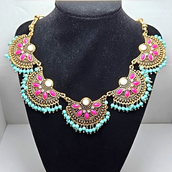Sold Out Plunder Design Lilo Sultana Necklace Turquoise Magenta Tassle Western - Picture 1 of 6